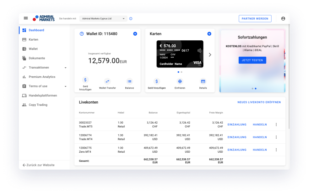 Admiral Markets Dashboard