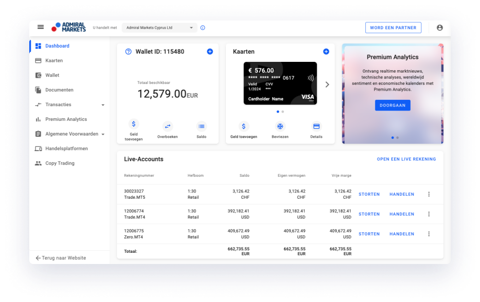 Admiral Markets Dashboard